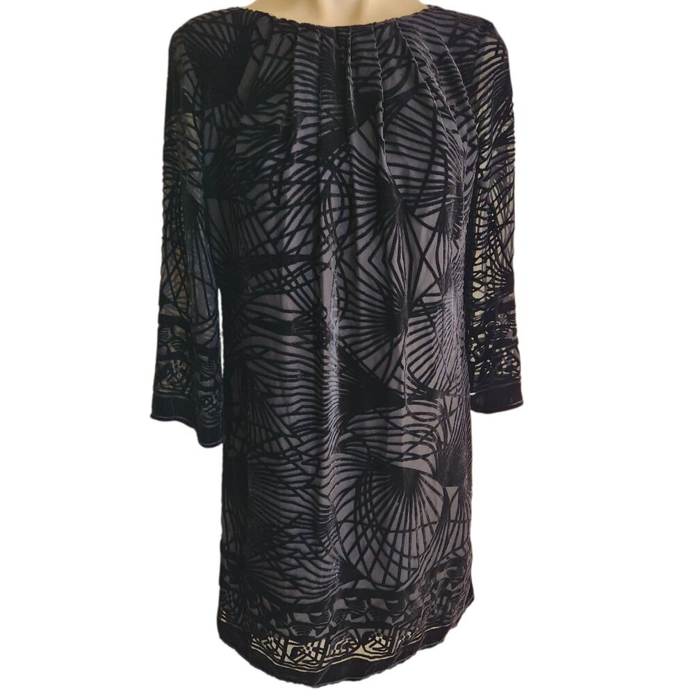 NWT Max Studio Graziella Velvet Burnout Silk Blend Black Dress Petite XSP